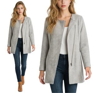 Banana Republic Gray Herringbone Fleece Lined Asymmetrical Knit Moto Jacket Coat